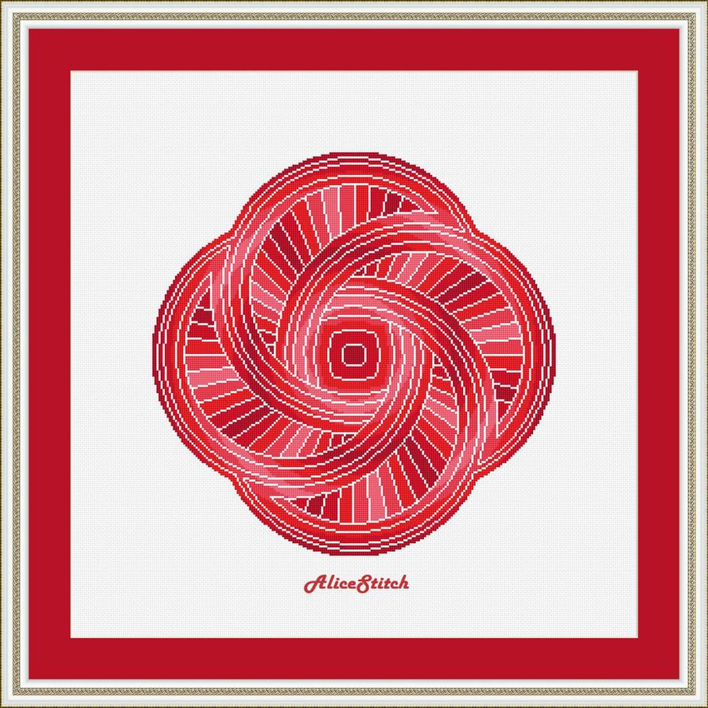 Cross Stitch Pattern Mandala 4 Circles Entity Abstract Monochrome Magic Alchemy Red Blue Counted Crossstitch Pattern PDF 8