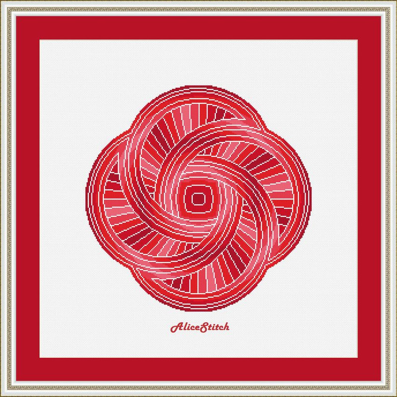 Cross Stitch Pattern Mandala 4 Circles Entity Abstract Monochrome Magic Alchemy Red Blue Counted Crossstitch Pattern PDF 8