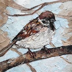 sparrow painting bird original art animal artwork small oil painting impasto painting winter bird wall art by alyonart