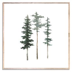 christmas tree art print evergreen tree watercolor painting pine tree wall art brown sage green minimalist poster