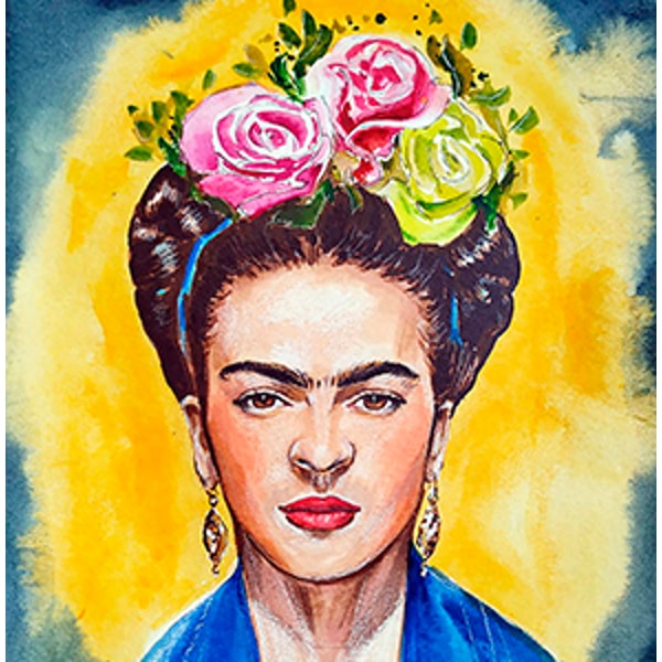 Frida Kahlo portrait with rose wreath, printable, digital Inspire Uplift