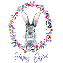 Watercolor Easter Bunny, wreath, eggs, patterns, Easter seamless pattern, Easter wreath, spring clipart, forget-me-not