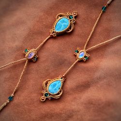 larimar necklace, women necklace, moonstone pendant, macrame jewelry, handmade jewelry, crystal jewelry, adjustable