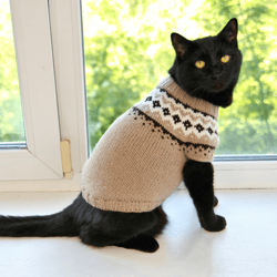 norwegian cat sweater, hand knitted handmade icelandic knittjumper for small dog or sphynx cat, lopapeysa pet clothes