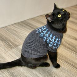 cat sweater icelandic, hand knitted handmade norwegian jumper for small dog or sphynx cat, jacquard pet clothes