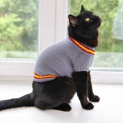 Cat Sweater Hogwarts, Hand Knitted Wizard School Uniform, Cotton Jumper for Small Dog, Potter Inspired Pet Clothes