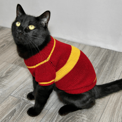 Cat Sweater Quidditch, Hand Knitted Wizard School Uniform, Cotton Jumper for Small Dog, Potter Inspired Pet Clothes