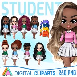 African American Student Girl Clipart Bundle