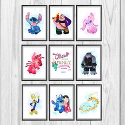 Lilo & Stitch Set Disney Art Print Digital Files nursery room, Stitch watercolor