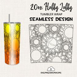 sunflower Burst tumbler template / 20 Oz Hobby lobby Tumbler Wrap / Seamless design - HL39