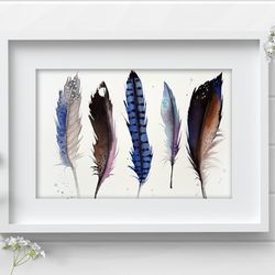 Bird feathers 8x11 inch original watercolor art painting by Anne Gorywine