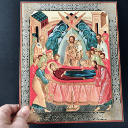 Dormition, Meditation of Icon | Gold and Silver foiled icon | Inspirational Icon Decor| Size: 12"x9 1/2"