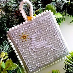 CHRISTMAS  DEER cross stitch pattern, Set of 4 White Christmas Tree Ornaments  by CrossStitchingForFun  Instant download