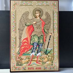 St. Michael the Archangel Story | Icon on wood | Gold foiled | 19 x 13 1/8 inches (49 x 33 x 2cm)