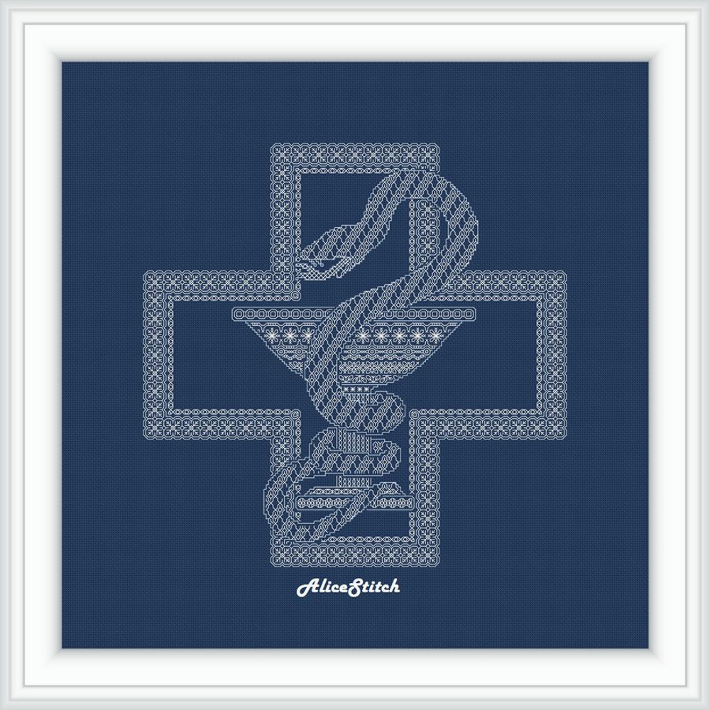 Blackwork Medical Symbol Bowl Snake Red Cross Sampler Ornament Medicine Pharmacy Monochrome Panel Cross Stitch Patterns 5
