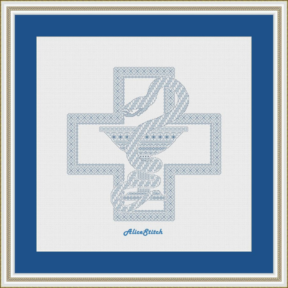 Blackwork Medical Symbol Bowl Snake Red Cross Sampler Ornament Medicine Pharmacy Monochrome Panel Cross Stitch Patterns 6