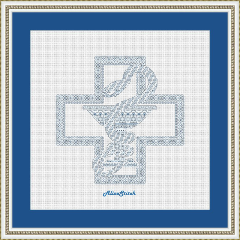Blackwork Medical Symbol Bowl Snake Red Cross Sampler Ornament Medicine Pharmacy Monochrome Panel Cross Stitch Patterns 6