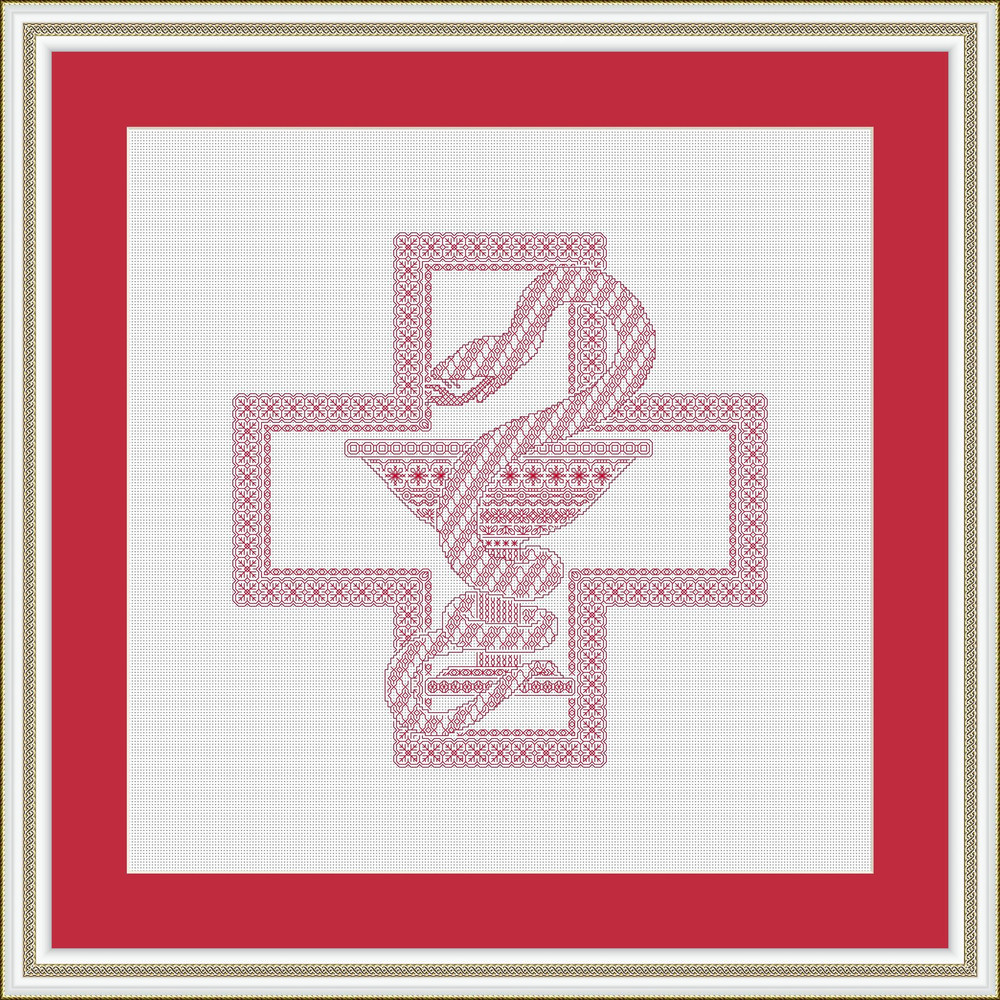 Blackwork Medical Symbol Bowl Snake Red Cross Sampler Ornament Medicine Pharmacy Monochrome Panel Cross Stitch Patterns 7