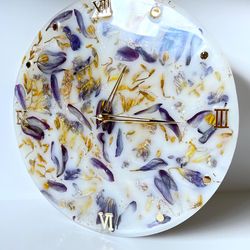 Epoxy flower wall clock Christmas gift Floral unique wall clock housewarming gift Resin wall clock anniversary gift
