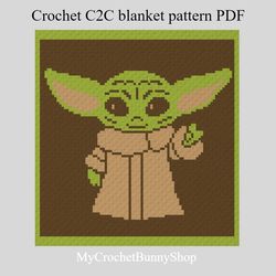 Crochet C2C Baby Yoda graphgan blanket pattern PDF Download