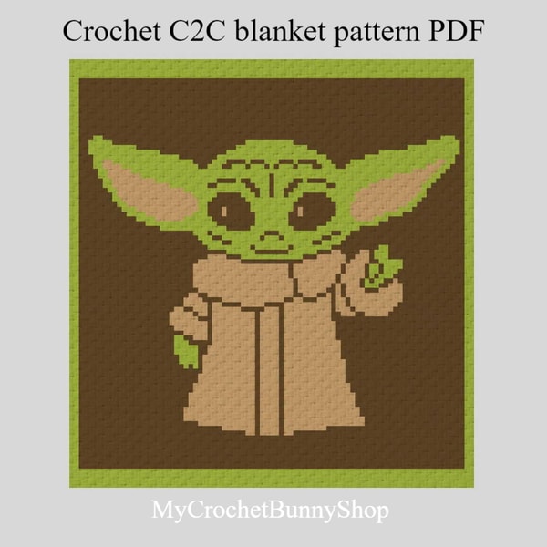 Crochet corner to corner Baby Yoda graphgan blanket pattern