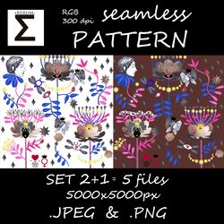 Seamless pattern Magic garden Flower astrology Stars eyes  Design fabric Digital wallpaper Endless background Craft DIY