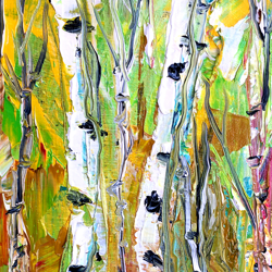 Birch Tree Painting Original Impasto Art Birch Raven Trees Art Forest Landscape Artwork 7 by 3 by SerjBond