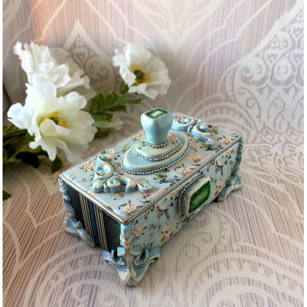 Blue Jewelry Box, Beautiful decor Proposal ring box, Jewellery Storage, Treasure box, Keepsake box, box with lid (9).JPG