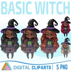 Halloween Witch Dolls Clipart Set - African American Fashion Doll Clipart, Black Girl Magic Clipart, Witch Girl Clipart