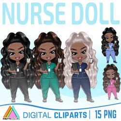 Nurse Clipart - Cute African American Dolls - 15 PNG