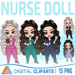 Nurse Clipart  Set - Cute Fashion Dolls - 15 PNG