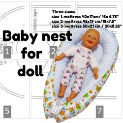 babynest for doll pdf pattern, baby nest for doll, babynest for baby doll, baby nest for favorite doll, doll cradle