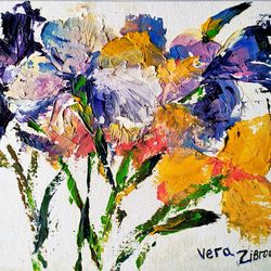 Iris Painting Original Art Floral Art Irises Artwork Flowers Painting Oil Impasto Painting Original Canvas Art