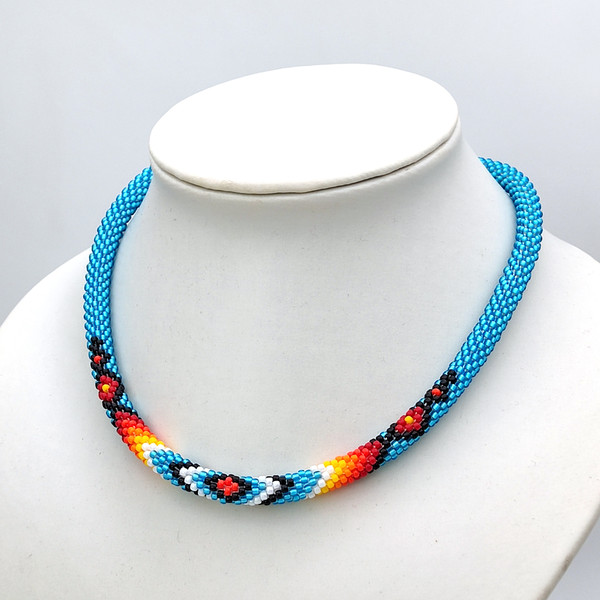 Blue beaded necklace handmade
