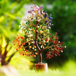 seven chakra tree of life, money tree, natural crystal tree, hippie tree, gift for here & wedding, office and home decor