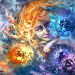 Abstract Girl Art Original Oil Painting Space Cosmos Woman Artist Svinar Oksana