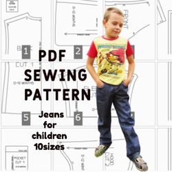Jeans for children pdf pattern for child to fit from 1 to 9 years, child trousers, trousers for children, toddler pants
