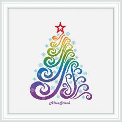 Christmas tree snowflakes Cross stitch pattern silhouette abstract ornament rainbow counted crossstitch patterns PDF