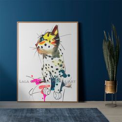 two funny cats spotted watercolor posters, wall decor, wall art, printable journaling scrapbook