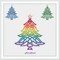 cross stitch pattern christmas tree celtic knot silhouette ethnic ornament rainbow holiday counted cross stitch patterns