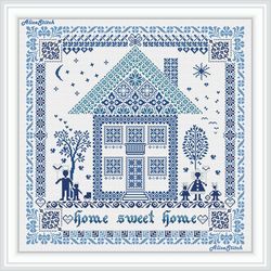 Sampler family Cross stitch pattern home sweet home metric ornament panel pillow monochrome counted crossstitch patterns