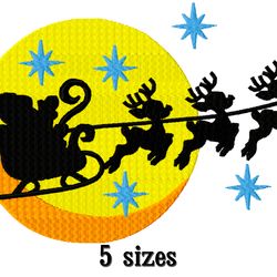 santa's machine embroidery design with reindeer on the background of the moon. instant download.