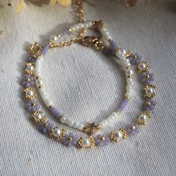Purple bracelets set Cute jewelry Dainty bracelet Flower bracelets Floral jewellery Gift for her Handmade jewelry