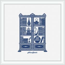 Cross stitch pattern Bookcase book silhouette ornament library books home monochrome blue counted crossstitch patterns