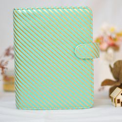Planner binder a6 personalized  cover notebook with premium quality vegan printed Italian leather with golden stripes