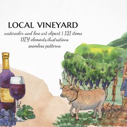 farm landscape clipart, Watercolor vineyard wine, Cottagecare life clip art, Country summer scene creator, tavern png