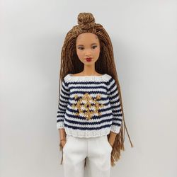 Barbie doll clothes white-blue sweater