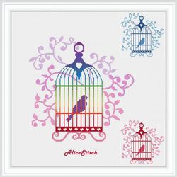cross stitch pattern bird cage rainbow ornament abstract silhouette curls counted crossstitch patterns download pdf