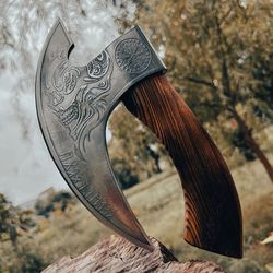 pizza axe christmas gift, wedding personalized pizza axe, customized hand forged axe with wood shaft, runic pizza cutter