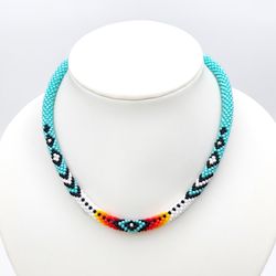 Ethnic turquoise necklace for women, Native American style necklace, Beaded necklace, Seed bead necklace, Ethnic choker
